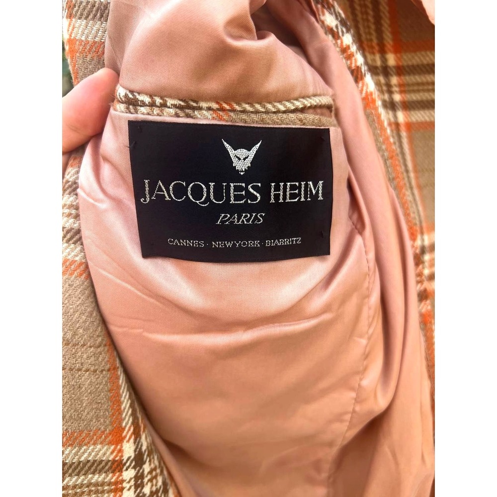 Vintage Jacques Heim Paris Plaid Wool Blazer Brown Orange Check 70s France - Picture 3 of 6